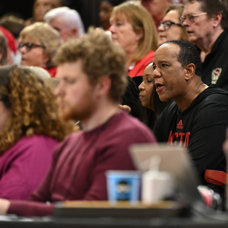 NC State men's coach Kevin Keatts watches the Wolfpack women Monday at as they booked a ticket to the Sweet 16 with a win over Tennessee. The men won their second-round game Saturday, also earning a trip to the Sweet 16.