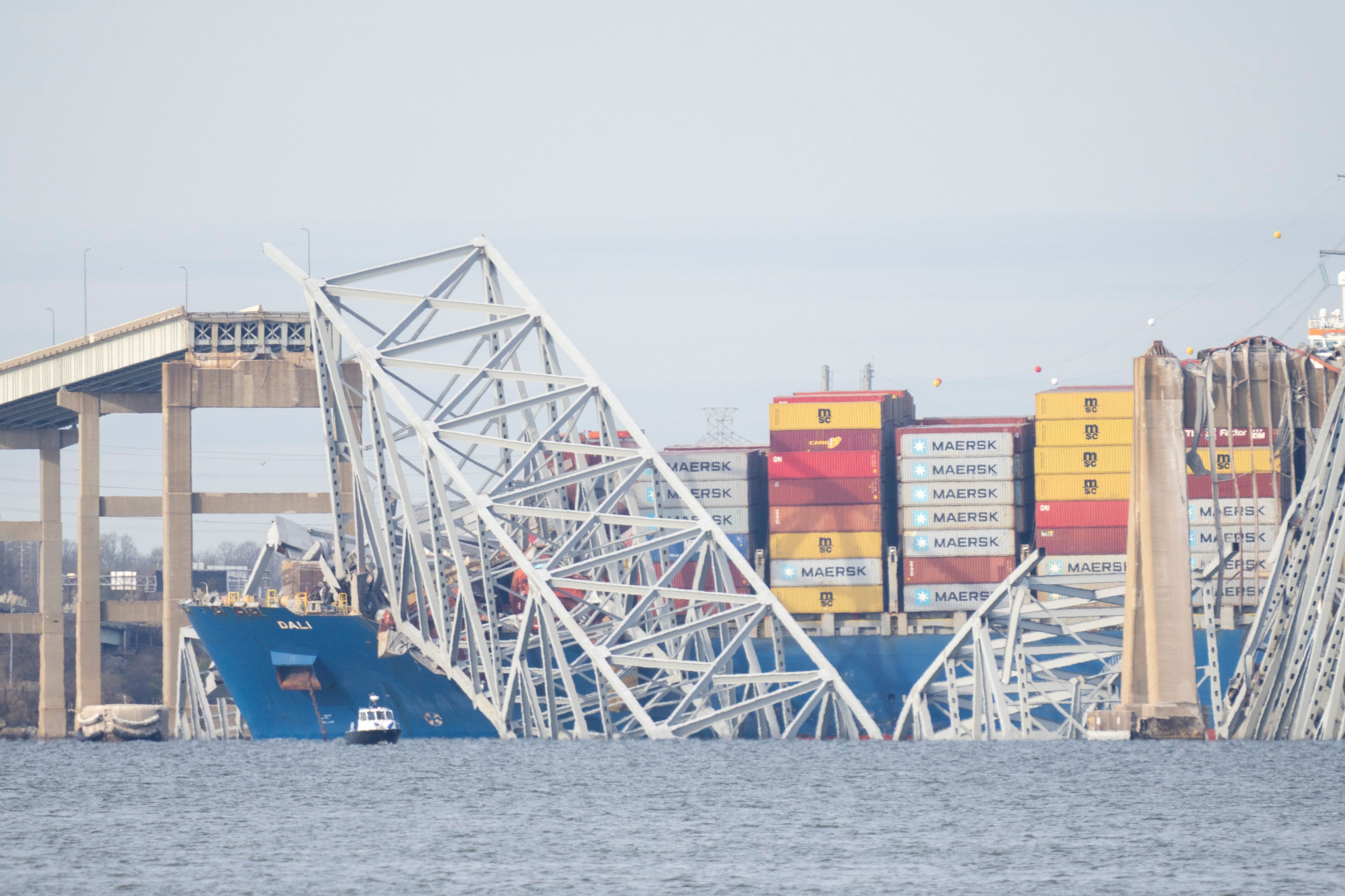 The Francis Scott Key Bridge, a major span over the Patapsco River in Baltimore, collapsed after it was struck by a large cargo ship, prompting a massive emergency response for multiple people in the water. The Baltimore City Fire Department described the collapse as a mass-casualty incident.