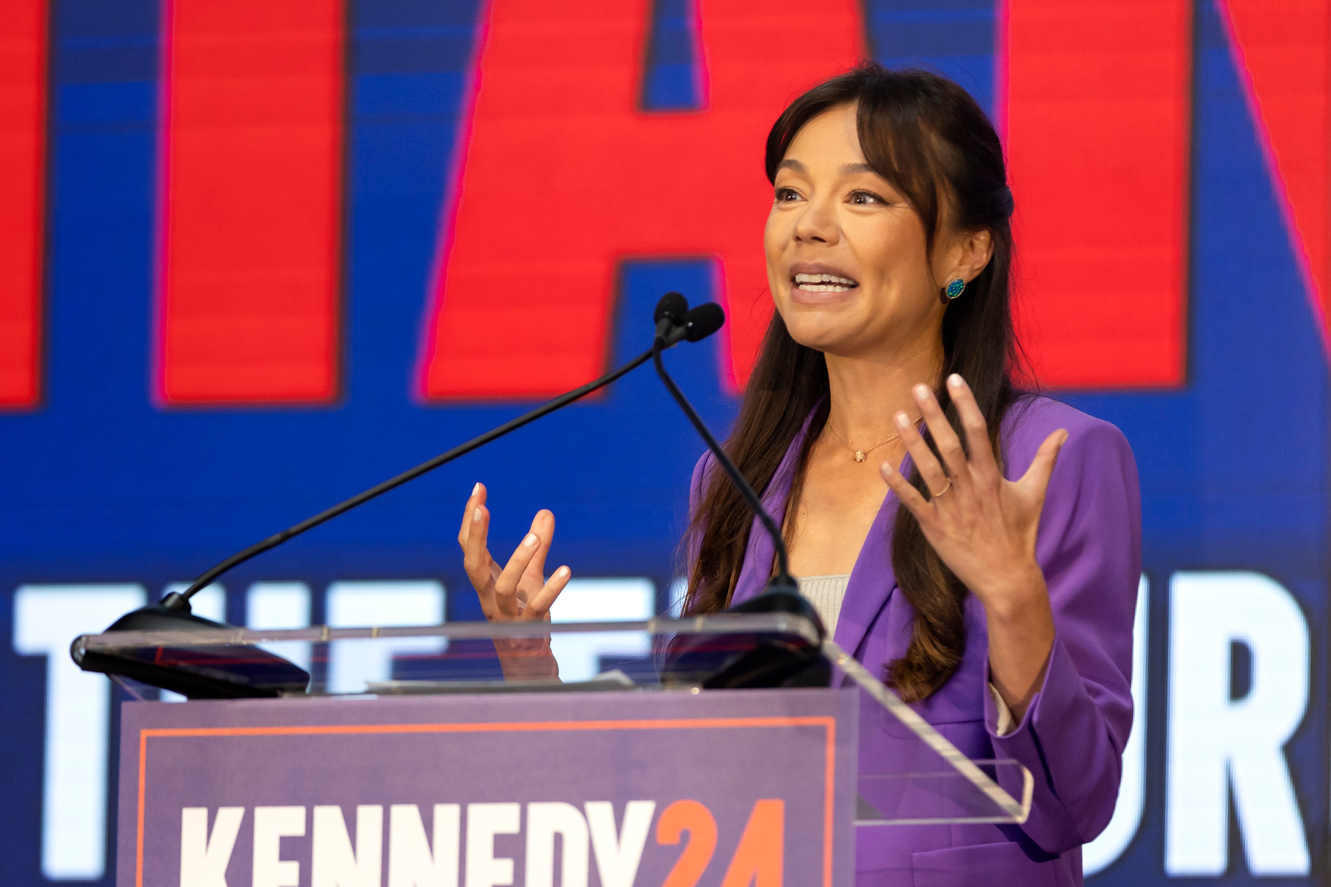 Nicole Shanahan speaks during a rally after being announced as the Vice Presidential candidate for Presidential candidate Robert F. Kennedy announces his Vice President at the Henry J. Kaiser Center for the Arts in Oakland, Calif. on Tuesday Mar 26, 2024 in Oakland, California.
