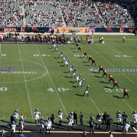 View of kickoff of an XFL game between the Los Angeles Wildcats and Dallas Renegades at Dignity Health Sports Park n Carson, California, on Feb. 16, 2020.