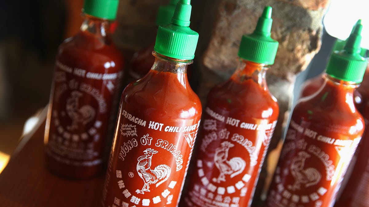 Bottles of Huy Fong Foods' Sriracha hot chili sauce are shown on December 12, 2013 in Chicago, Illinois.