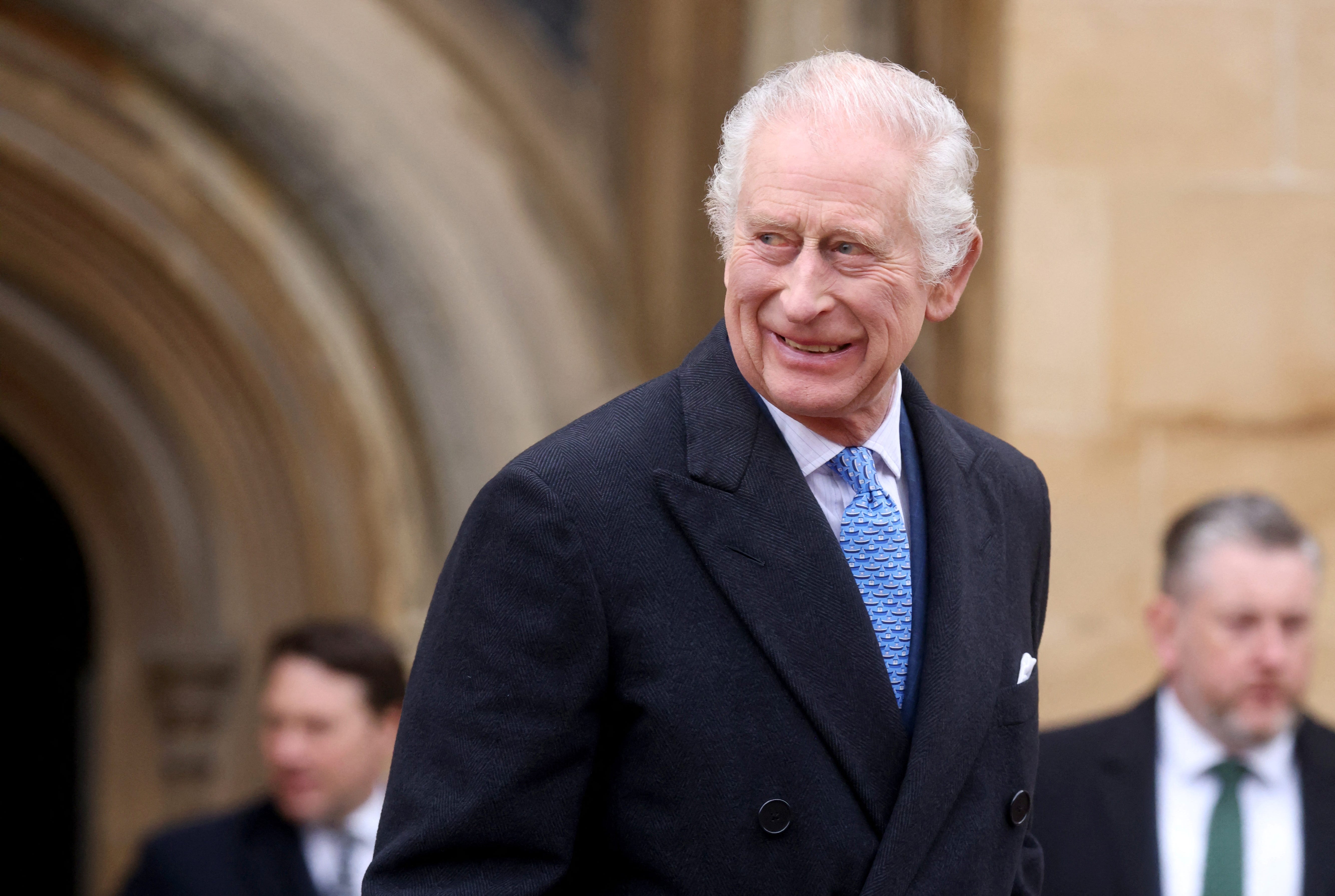 Britain's King Charles leaves after attending the Easter Matins Service at St. George's Chapel, Windsor Castle, Britain March 31, 2024. REUTERS/Hollie Adams/Pool