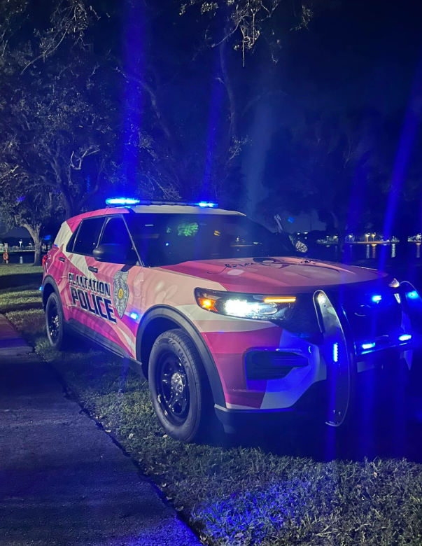 Plantation Police Department cruiser responding to a scene in South Florida.