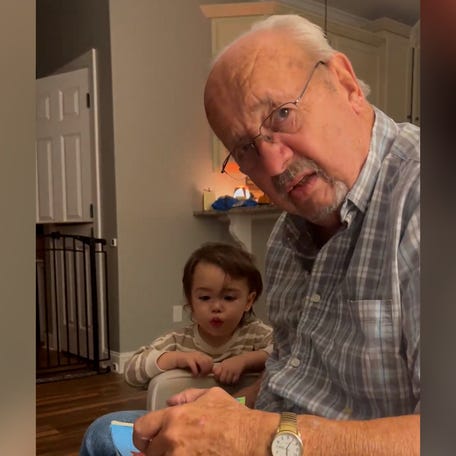After being the only person to avoid the viral song 'Baby Shark,' a great grandfather hilariously narrated the book in Hubert, North Carolina.