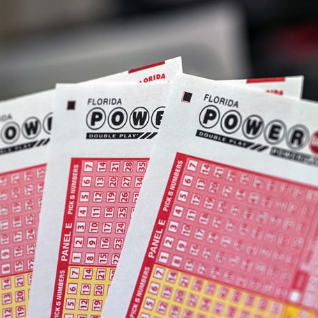 Powerball lottery tickets pictured inside a store in Homestead, Florida on July 19, 2023. The Powerball jackpot has reached 1 billion USD for the July 19, 2023, drawing, which has only happened two times before in the history of the game.