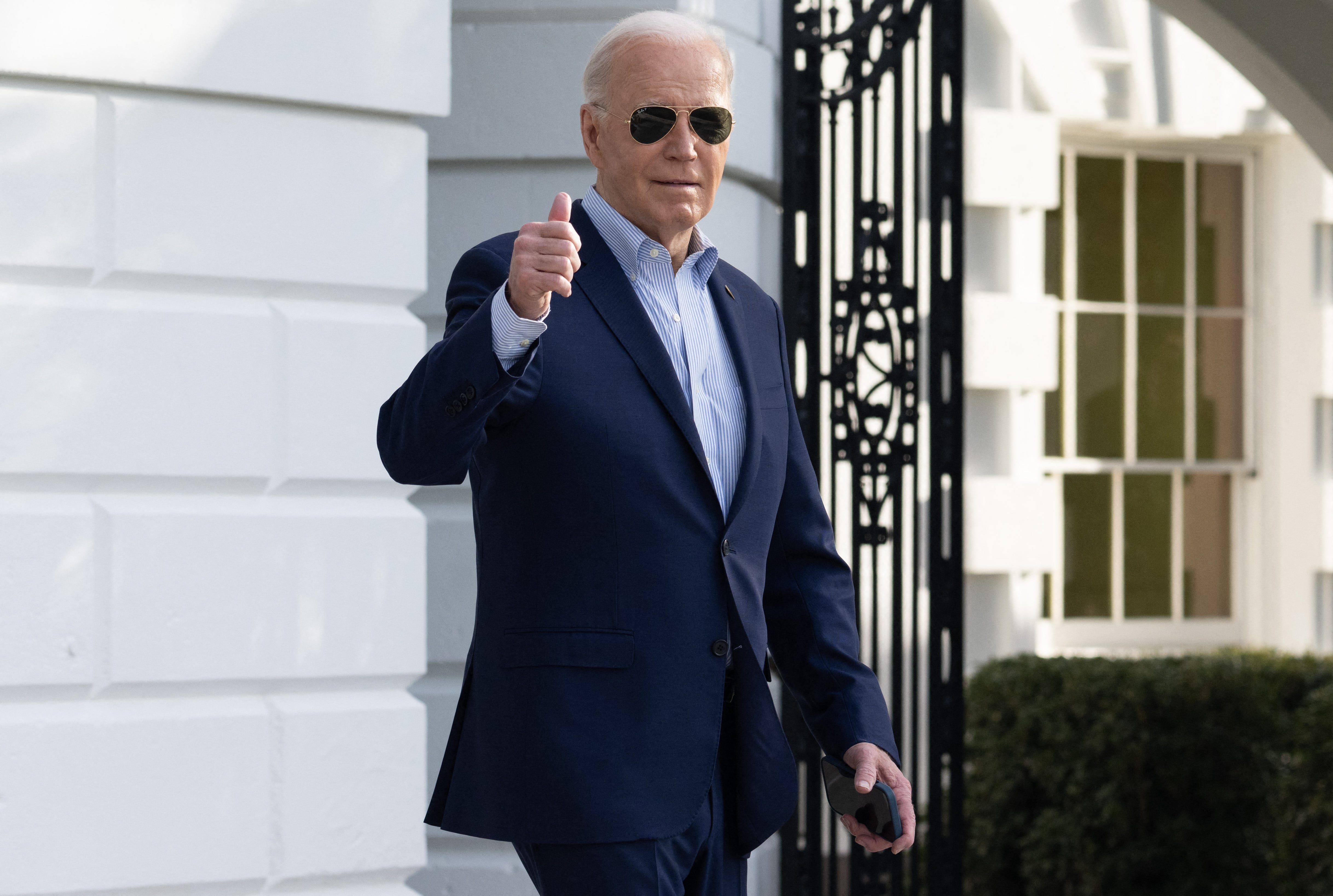 President Joe Biden walks to Marine One prior to departing from the South Lawn of the White House in Washington, DC, March 19, 2024. Biden travels to Nevada, Arizona and Texas on a three-day campaign trip.