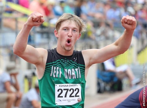 Jefferson County North's Isaac Kane celebrates after winning last year's 400-meter dash state title.