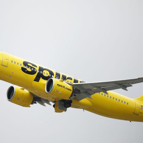 LOS ANGELES, CALIFORNIA - JUNE 01: A Spirit Airlines plane takes off at Los Angeles International Airport (LAX) on June 1, 2023 in Los Angeles, California. Over 40 percent of Spirit Airlines flights around the country were delayed today following a technical issue with its app, website and airport kiosks. (Photo by Mario Tama/Getty Images)