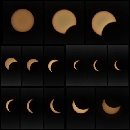 This collage was created by Bethany Morris who captured these amazing solar eclipse images in Hopewell, Virginia on April 8, 2024.
