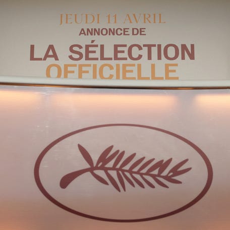 A photo shows the festival logo on the set ahead a press conference to announce the official selection of the 77th edition of the Cannes Film Festival, at the UGC Normandie cinema in Paris, on April 13, 2024. The 77th edition of the Cannes Film Festival runs from May 14 to 25, 2024. (Photo by Alain JOCARD / AFP) (Photo by ALAIN JOCARD/AFP via Getty Images) ORIG FILE ID: 2147047186