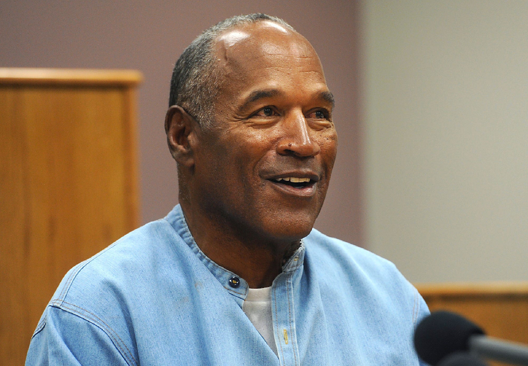 In this July 20, 2017, file photo, former O.J. Simpson appears via video for his parole hearing at the Lovelock Correctional Center in Lovelock, Nev.    Ap21348686799998