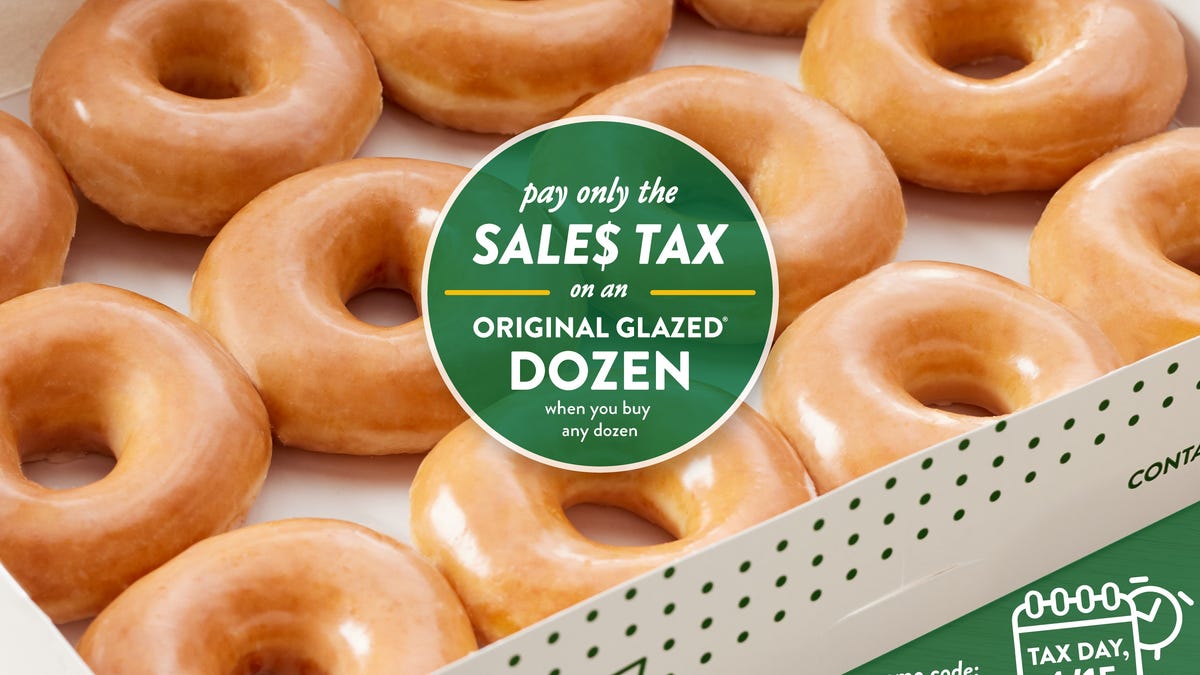 Krispy Kreme customers can purchase an Original Glazed or assorted dozen in shop on Tax Day and receive a second Original Glazed dozen for just the price of sales tax in their state.