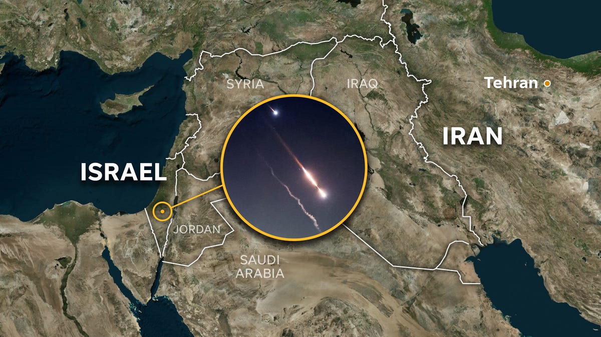 Iran launches missiles, drones at Israel: Objects are seen in the sky above Jerusalem on April 14, 2024.