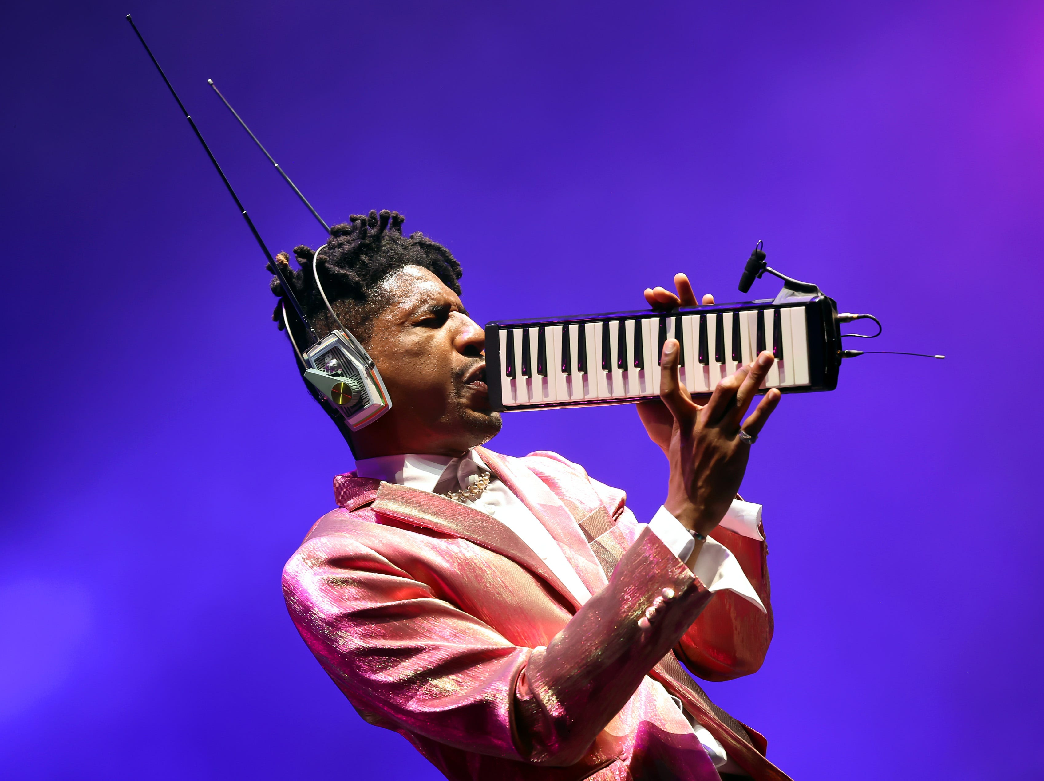 INDIO, CALIFORNIA - APRIL 13: (FOR EDITORIAL USE ONLY) Jon Batiste performs at the Outdoor Theatre during the 2024 Coachella Valley Music and Arts Festival at Empire Polo Club on April 13, 2024 in Indio, California. (Photo by Amy Sussman/Getty Images for Coachella) ORG XMIT: 776099632 ORIG FILE ID: 2148570081
