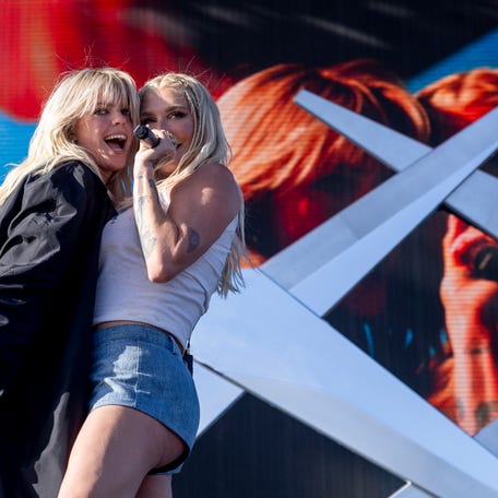 INDIO, CALIFORNIA - APRIL 14: (FOR EDITORIAL USE ONLY) Reneé Rapp and Kesha perform onstage at the 2024 Coachella Valley Music and Arts Festival at Empire Polo Club on April 14, 2024 in Indio, California. (Photo by Emma McIntyre/Getty Images for Coachella) ORG XMIT: 776099633 ORIG FILE ID: 2148645372