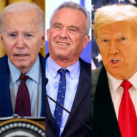 This combination photo show President Joe Biden, Robert F. Kennedy Jr. and Donald Trump speaking at various events.