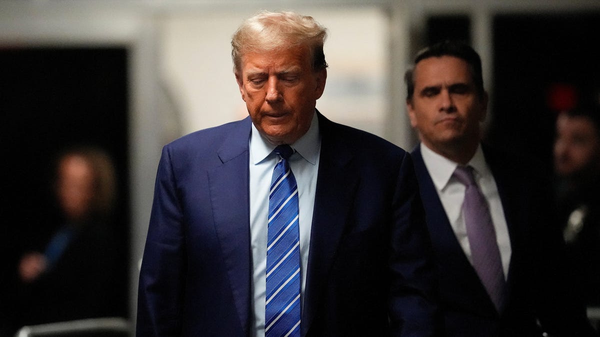 Former President Donald Trump arrives on the second day of his trial at Manhattan Criminal Court, New York City, New York, U.S. April 16, 2024.