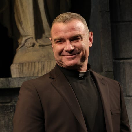 Liev Schreiber poses onstage at the "Doubt: A Parable" Broadway Company celebration at Todd Haimes Theatre on February 29, 2024 in New York City.