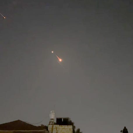 This video grab from AFPTV taken on April 14, 2024 shows explosions lighting up Jerusalem sky during Iranian attack on Israel. Iran's Revolutionary Guards confirmed early April 14, 2024 that a drone and missile attack was under way against Israel in retaliation for a deadly April 1 drone strike on its Damascus consulate.