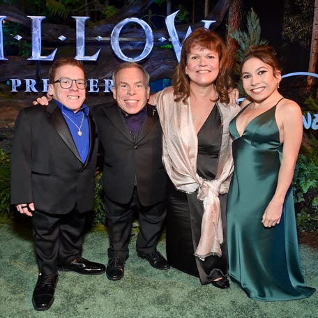 (L-R) Harrison Davis, Samantha Davis, Warwick Davis, and Annabelle Davis attend Lucasfilm and Imagine Entertainment's "Willow" Series Premiere in Los Angeles, California, on Nov. 29, 2022. The series debuts exclusively on Disney+ on Nov. 30, 2022.