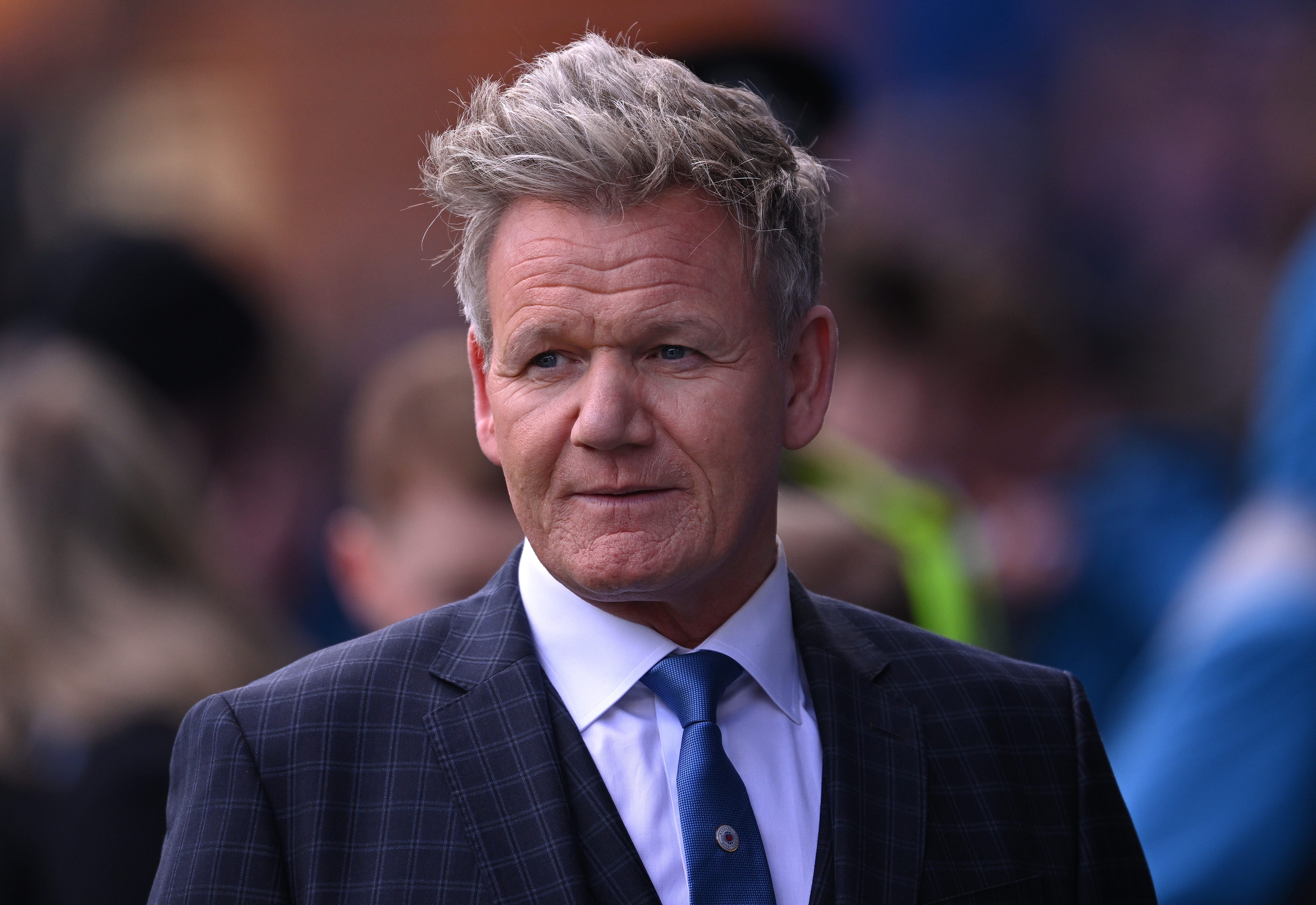 Celebrity Television Chef and former Rangers player, Gordon Ramsay pictured during the Cinch Scottish Premiership match between Rangers FC and Celtic FC at Ibrox Stadium on April 07, 2024, in Glasgow, Scotland.