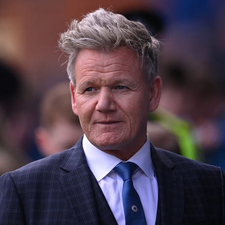Celebrity Television Chef and former Rangers player, Gordon Ramsay pictured during the Cinch Scottish Premiership match between Rangers FC and Celtic FC at Ibrox Stadium on April 07, 2024, in Glasgow, Scotland.