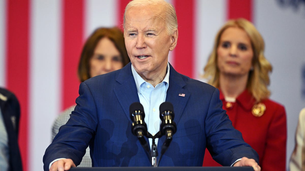 PHILADELPHIA, PENNSYLVANIA - APRIL 18: U.S. President Joe Biden speaks during a campaign event at Martin Luther King Recreation Center on April 18, 2024 in Philadelphia, Pennsylvania. U.S. President Joe Biden is on a multi-city tour of the battleground state of Pennsylvania where he renewed calls to increase taxes on wealthy Americans and large corporations. (Photo by Drew Hallowell/Getty Images) ORG XMIT: 776133821 ORIG FILE ID: 2147906491