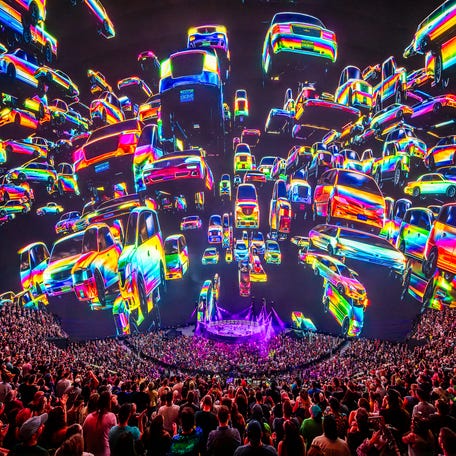 Cars morphed on the screen during "Tweezer" at Phish's April 18, 2024 show at the Sphere in Las Vegas.