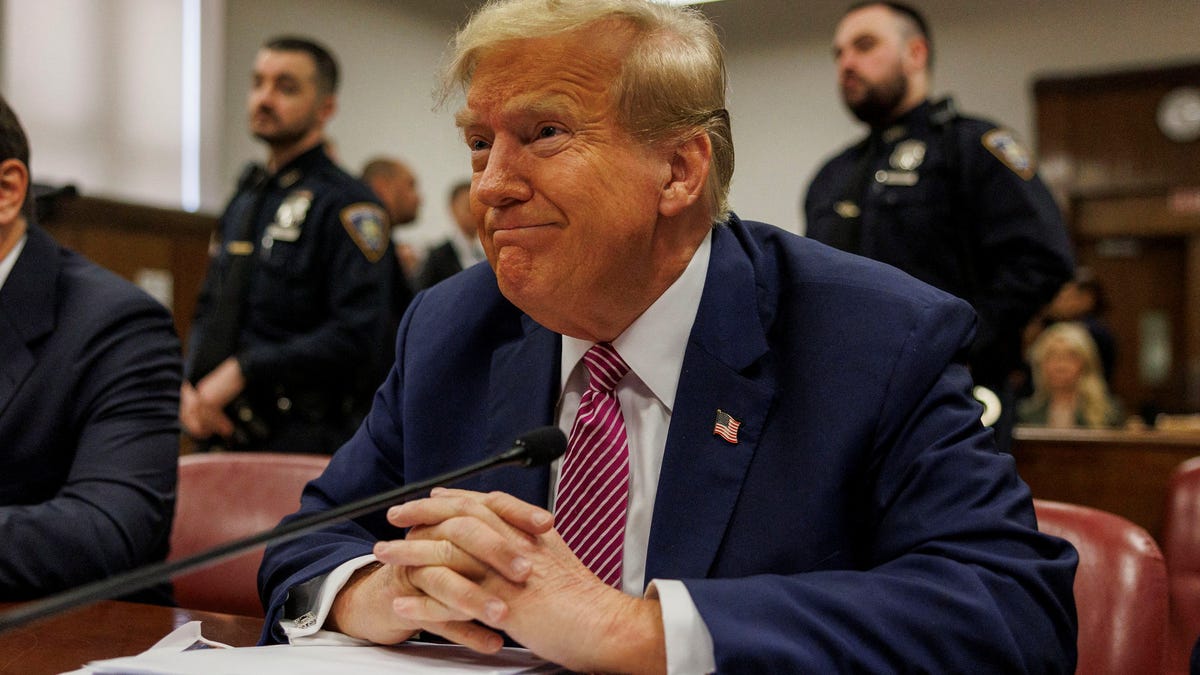 Former U.S. President and current Republican presidential candidate Donald Trump sits at the defendant's table at Manhattan Criminal Court in New York, New York, USA, 19 April 2024.