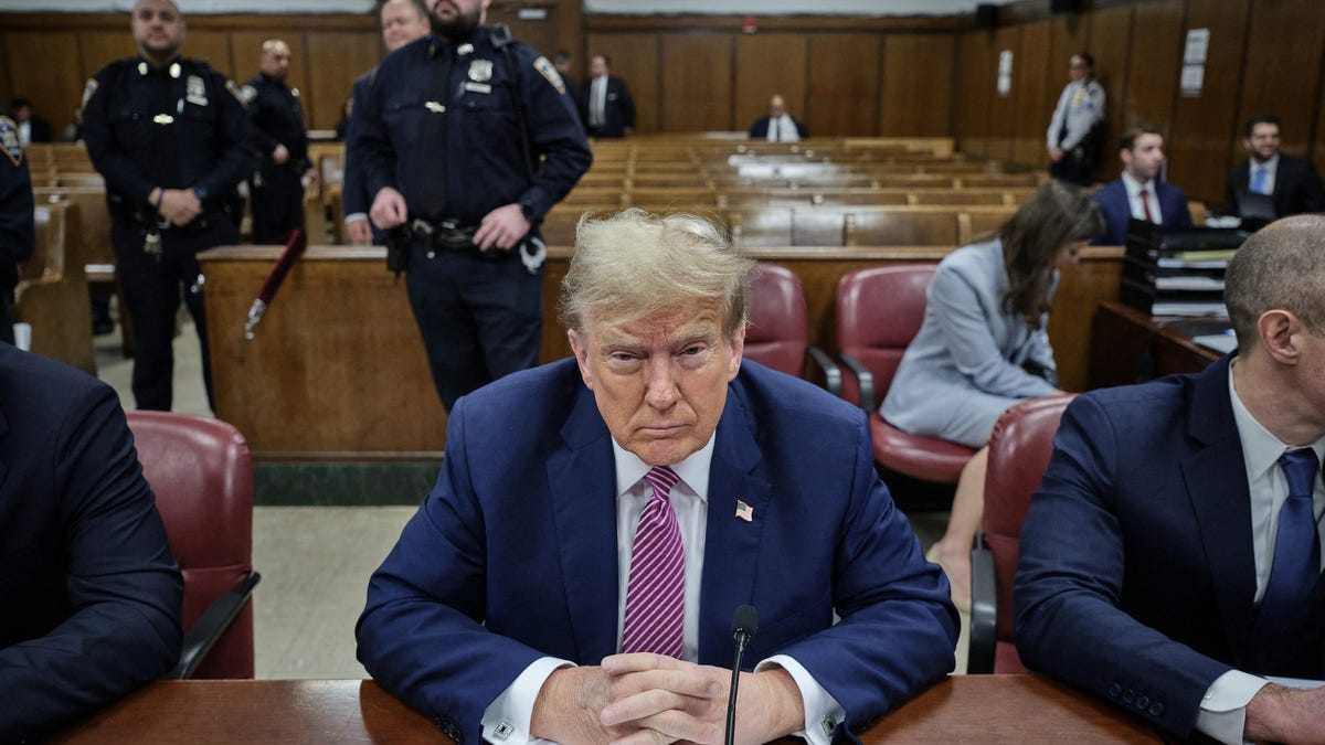 Former President Donald Trump and his defense team sit in Manhattan Supreme Court on Day 4 of his trial for allegedly covering up hush money payments in New York, U.S. April 19, 2024.
