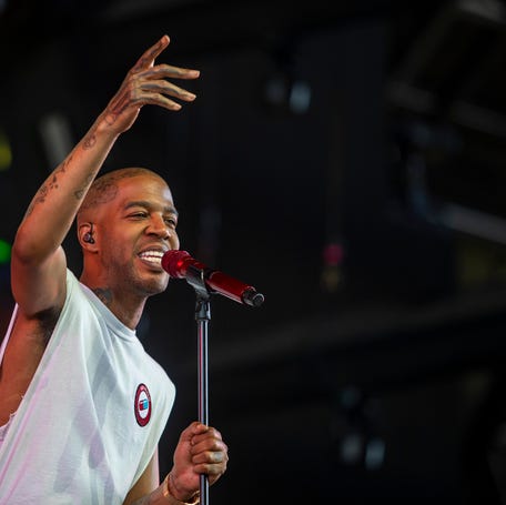 Kid Cudi performs in the Sahara tent during the Coachella Valley Music and Arts Festival in Indio, Calif., Sunday, April 21, 2024.