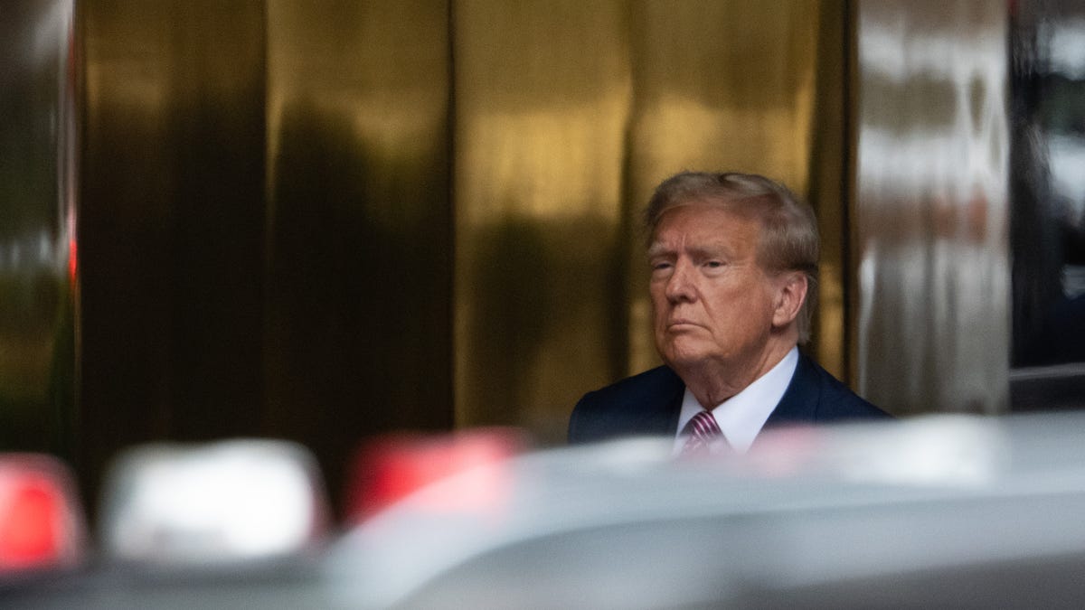 NEW YORK, NEW YORK - APRIL 19: Republican presidential candidate and former U.S. President Donald Trump arrives at Trump Tower on April 19, 2024 in New York City. Former President Donald Trump faces 34 felony counts of falsifying business records in the first of his criminal cases to go to trial.(Photo by David Dee Delgado/Getty Images)