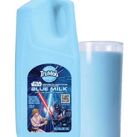 TruMoo, a farmer-owned brand from the Dairy Farmers of America, in collaboration with LucasFilm, is releasing blue milk from "Star Wars" ahead of May the 4th.