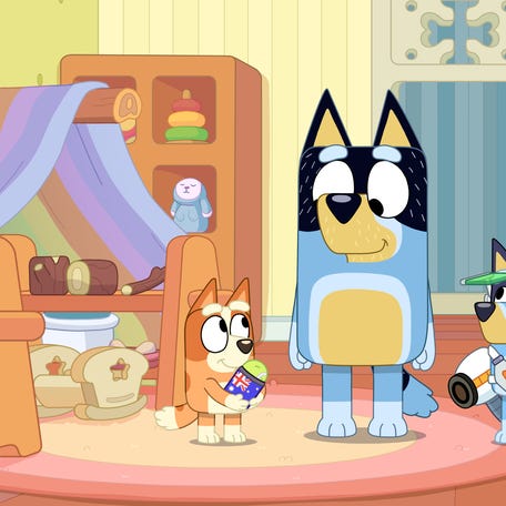 In a bonus episode of "Bluey," patriarch Bandit has to play two different games at the same time with Bluey and Bingo.