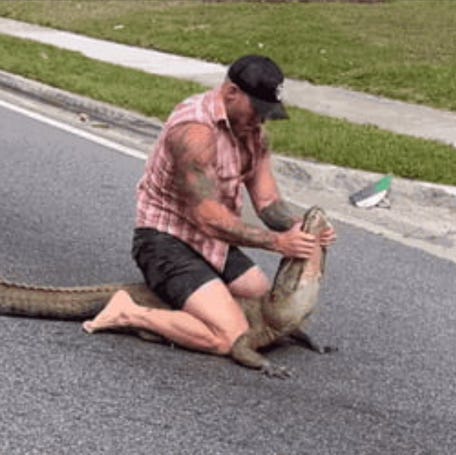 A Florida man took on a large alligator that was seen strolling in a downtown Jacksonville neighborhood.