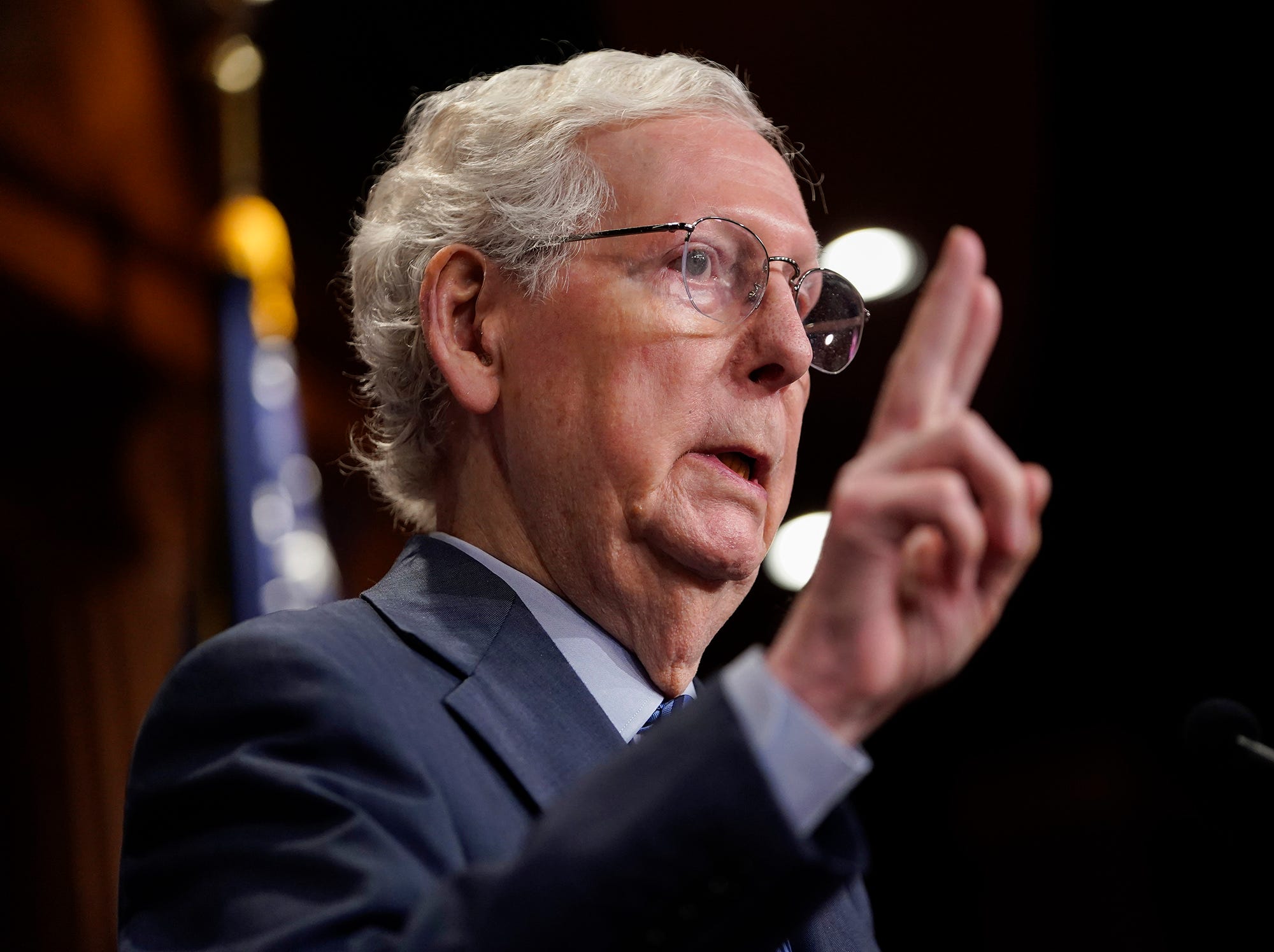 Senate Minority Leader Mitch McConnell (R-KY) speaking to the media as the Senate takes up a $95B foreign aid package for Ukraine, Israel and Taiwan on Tuesday, April 23, 2024.