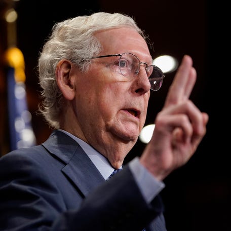 Senate Minority Leader Mitch McConnell (R-KY) speaking to the media as the Senate takes up a $95B foreign aid package for Ukraine, Israel and Taiwan on Tuesday, April 23, 2024.