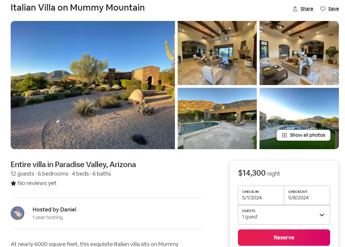 This Scottsdale Airbnb charges more than $10,000 per night, making it the most expensive in the state.
