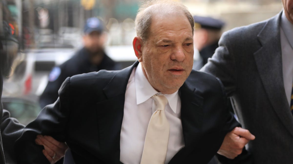 Harvey Weinstein arrives at a Manhattan courthouse for the second day of his trial on Jan. 23, 2020, in New York City. Weinstein, a movie producer whose alleged sexual misconduct helped spark the #MeToo movement, pleaded not guilty on five counts of rape and sexual assault.
