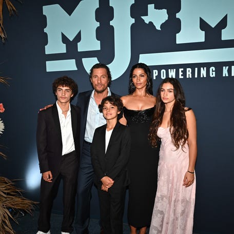 From left to right: Levi McConaughey, actor Matthew McConaughey, Livingston McConaughey, Camila Alves McConaughey and Vida McConaughey attend the 2024 Mack, Jack & McConaughey Gala on April 25.