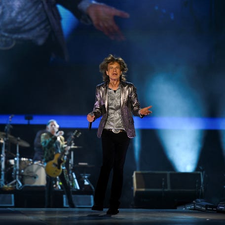 Mick Jagger of the Rolling Stones performs as the band kicks off their 2024 Hackney Diamonds tour at NRG Stadium in Houston, April 28, 2024.