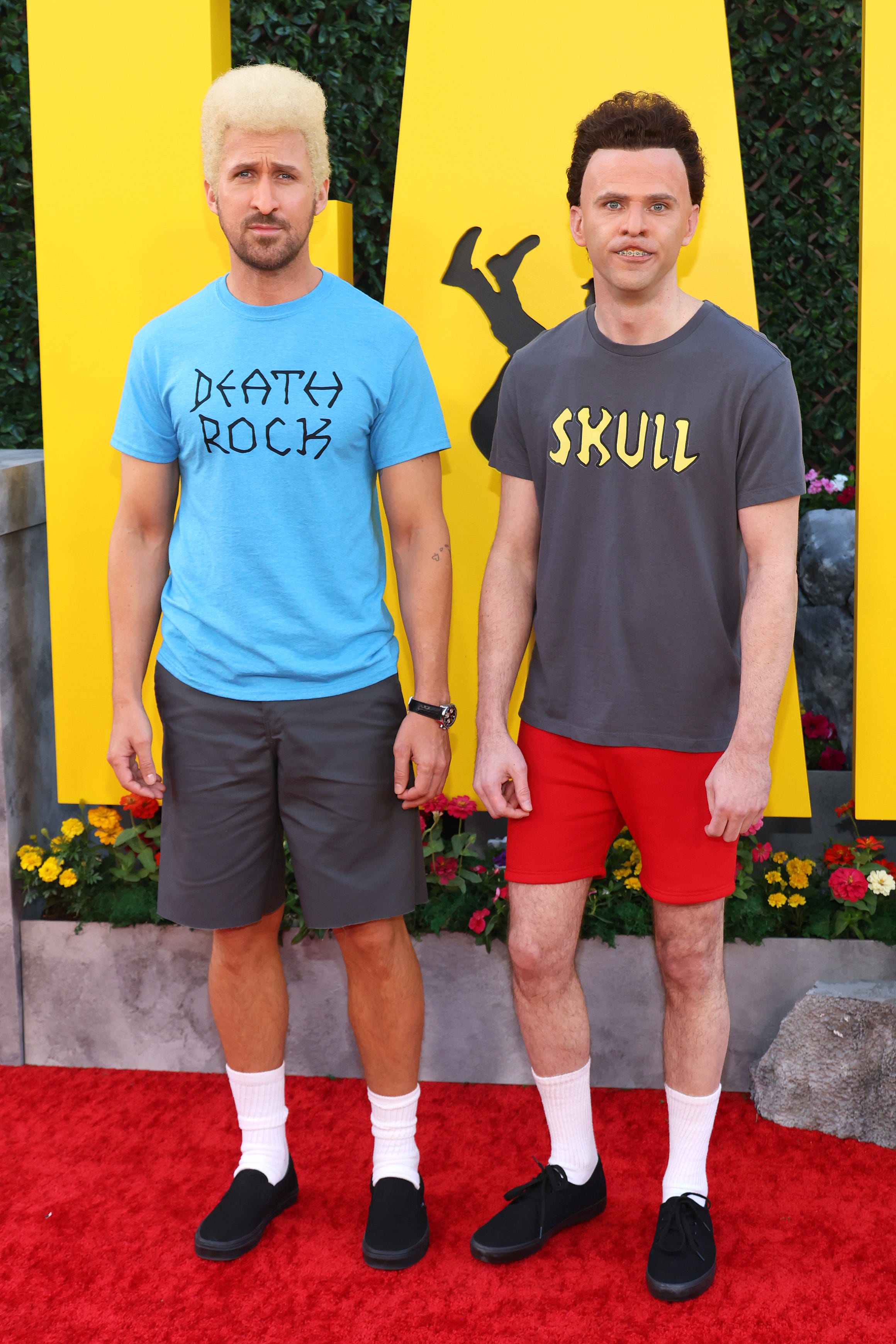 HOLLYWOOD, CALIFORNIA - APRIL 30: Ryan Gosling (L) and Mikey Day dressed as Beavis and Butt-Head from "Beavis and Butt-Head" at the Los Angeles premiere of Universal Pictures "The Fall Guy" at Dolby Theatre on April 30, 2024 in Hollywood, California. (Photo by Kayla Oaddams/FilmMagic) ORG XMIT: 776134826 ORIG FILE ID: 2150910643