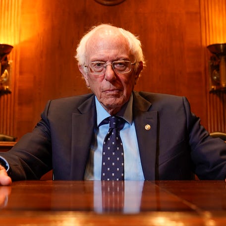 Sen. Bernie Sanders is photographed in the Health, Education, Labor, and Pensions (HELP) committee hearing room in the Dirksen Senate building on Capitol Hill in Washington, Wednesday, May 1, 2024. Sanders is the Chair of the committee.