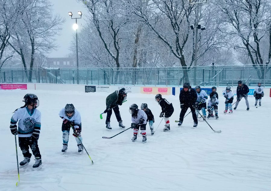 Kids on the ice as part of the Clark Park Hockey Association in January of 2023.