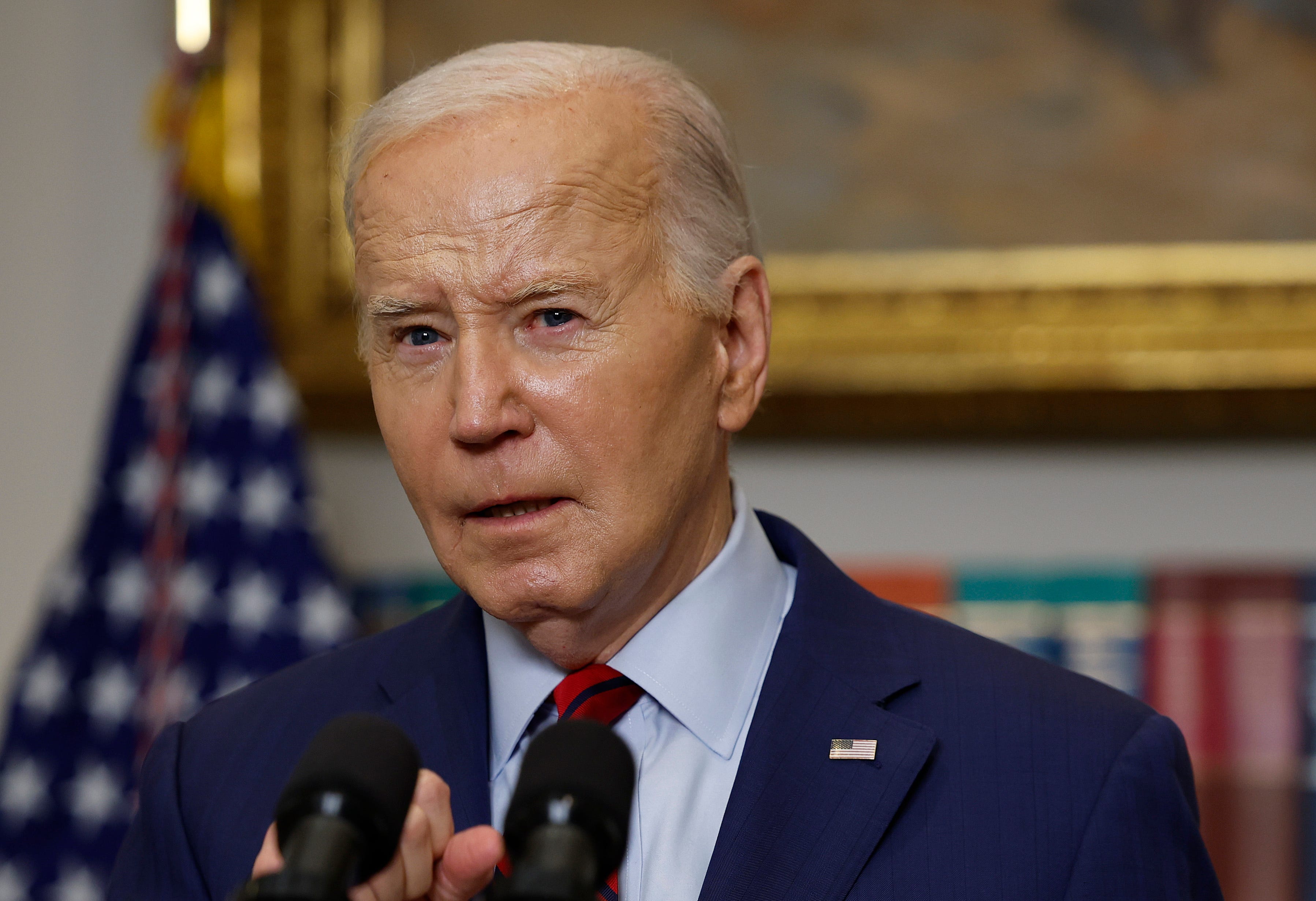 WASHINGTON, DC - MAY 02: U.S. President Joe Biden speaks from the Roosevelt Room of the White House on May 02, 2024 in Washington, DC. Biden spoke about recent protests across the United States on college campuses. (Photo by Kevin Dietsch/Getty Images) ORG XMIT: 776141075 ORIG FILE ID: 2151138804