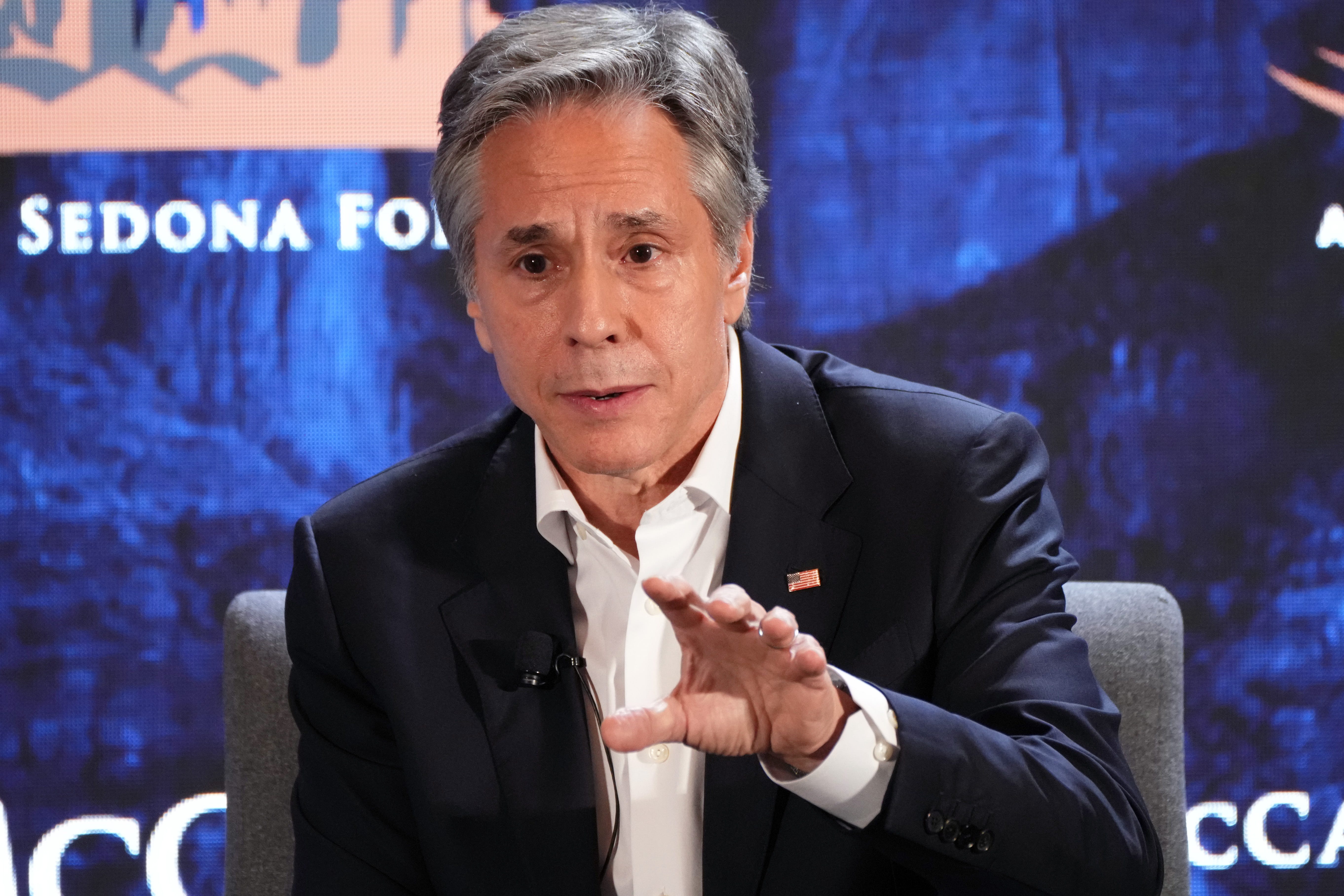 May 3, 2024; Sedona, Ariz., U.S.; Secretary of State Antony Blinken speaks during the McCain Instituteâ€™s 2024 Sedona Forum at Enchantment Resort.