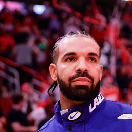 Rapper, songwriter, and icon Drake attends a game between the Houston Rockets and the Cleveland Cavaliers at Toyota Center on March 16, 2024, in Houston, Texas.