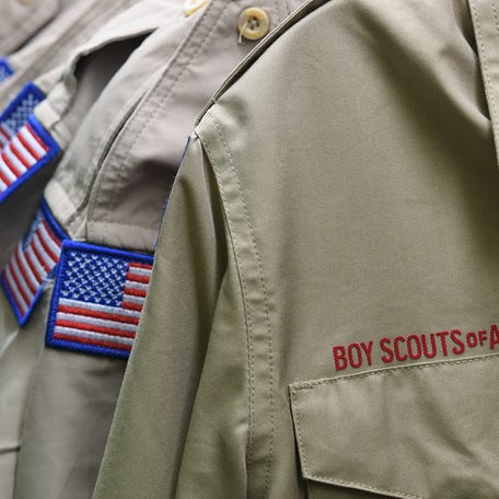 Boy Scout uniforms are shown, Feb. 18, 2020, in the retail store at the headquarters for the French Creek Council of the Boy Scouts of America in Summit Township, Erie County, Pennsylvania.