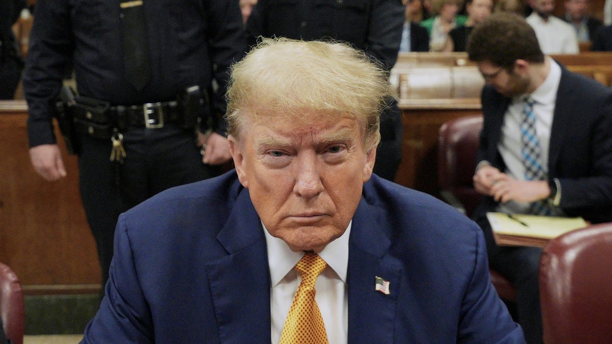 Former President Donald Trump sits in Manhattan Supreme Court on the 13th day of his hush money trial May 7, 2024.