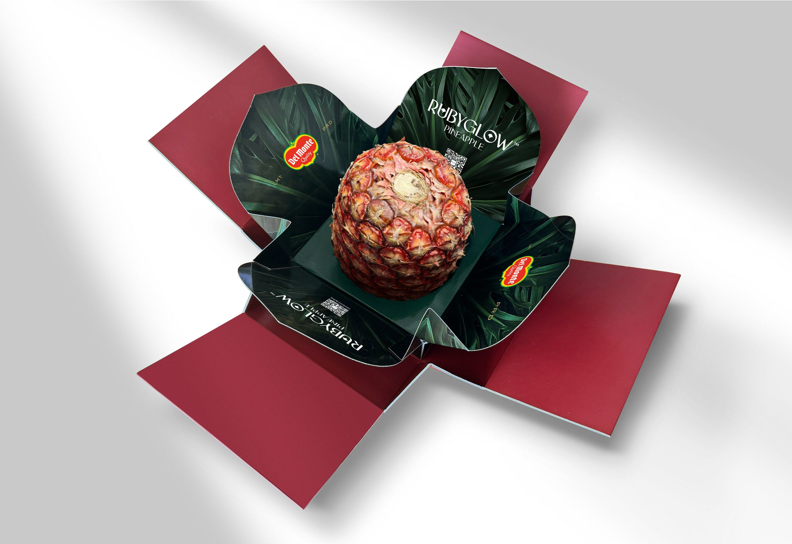 Rubyglow pineapples from Fresh Del Monte Produce, Inc. were developed over a 15-year period and are produced in extremely limited numbers in Costa Rica. Featuring a deep red-shell, bright yellow flesh and extra sweet taste, Rubyglow pineapples are shipped crownless in elegant packaging.